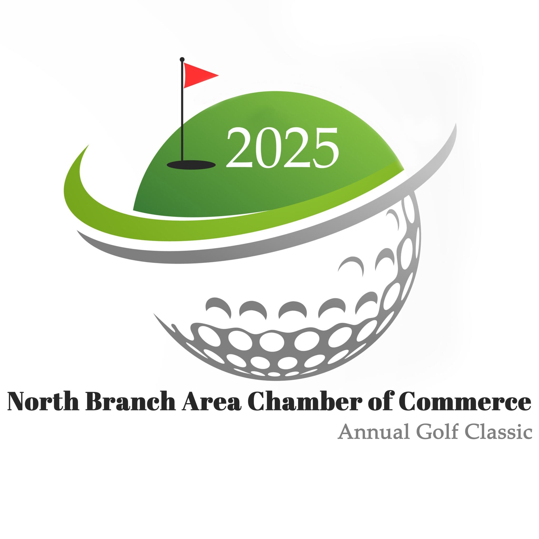 Logo of the North Branch Area Chamber of Commerce Annual Golf Classic. A golf ball.